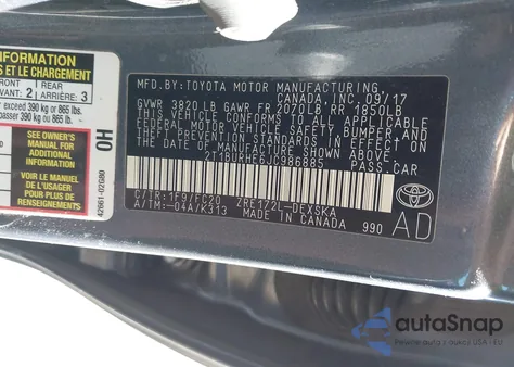 2018 Toyota Corolla Se z USA, uszkodzony, nr VIN 2T1BURHE6JC986885